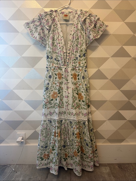FARM Rio Dresses & Skirts - FARM Rio White Maxi Dress with Lavender, Yellow, Green and Blue Floral Print